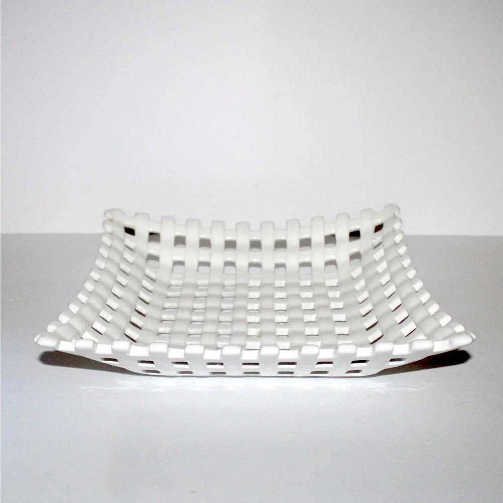Pier 1 White Ceramic Lattice Bowl fruit basket weave 11
